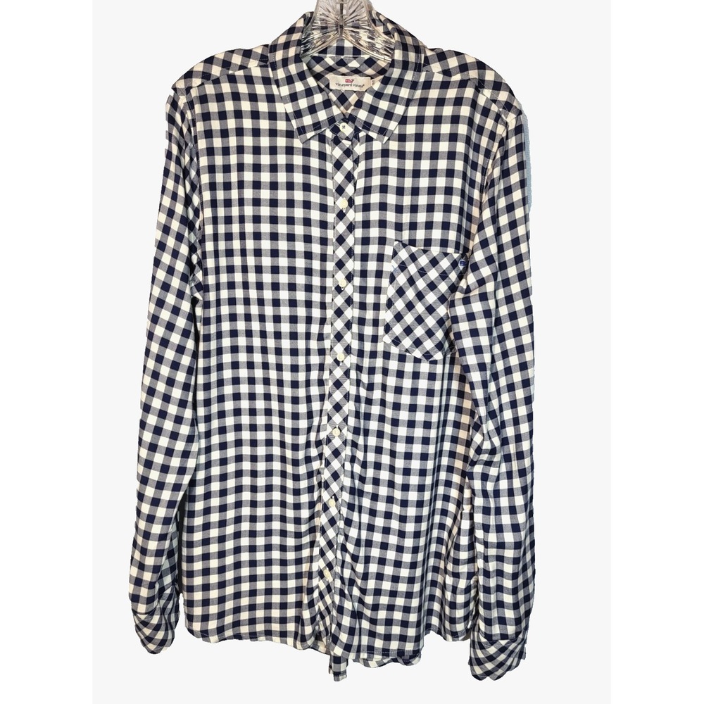 Vineyard Vines Womens Blue Gingham Chilmark Button Up Relaxed Shirt/Tunic Sz 12